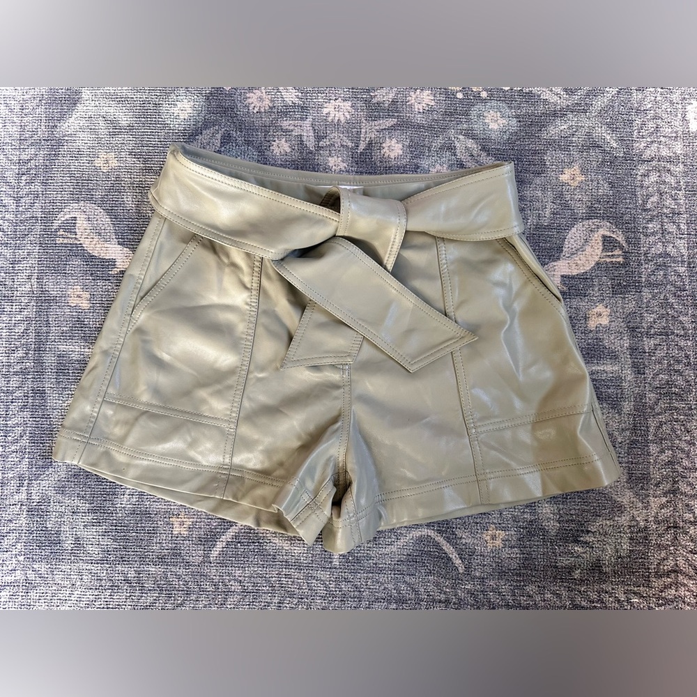 Jonathan Simkhai Mari Vegan Leather Tie Waist Tan Shorts